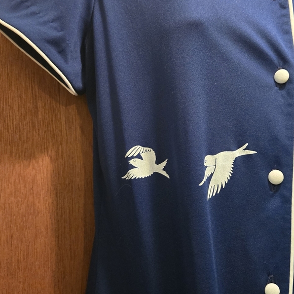 Shaheen Vintage mandarin Blue Dress w/ Bird &Bamboo szS - Picture 5 of 9